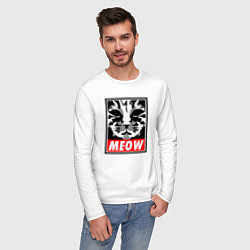 Лонгслив хлопковый мужской Meow Obey, цвет: белый — фото 2