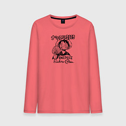 Лонгслив хлопковый мужской Улыбка Луффи с веером One Piece, цвет: коралловый