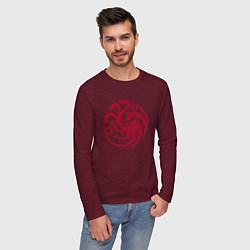 Лонгслив хлопковый мужской Logo Targaryen Quotes цвета меланж-бордовый — фото 2