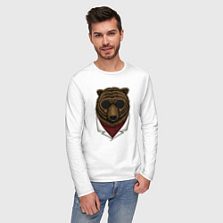 Лонгслив хлопковый мужской Медведь в очках, цвет: белый — фото 2