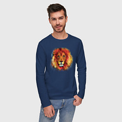 Лонгслив хлопковый мужской Лев акварельный, цвет: тёмно-синий — фото 2