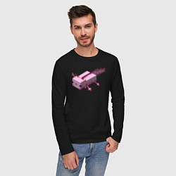 Лонгслив хлопковый мужской Аксолотль Axolotl, цвет: черный — фото 2