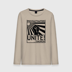 Лонгслив хлопковый мужской Прокрастинаторы, соединяйтесь!, цвет: миндальный