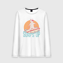 Мужской лонгслив Surfs Up Кот сёрфер на гребне волны