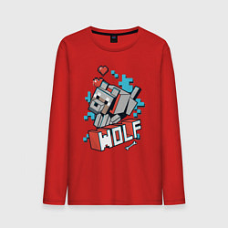 Лонгслив хлопковый мужской Майнкрафт Волк, Minecraft Wolf, цвет: красный