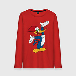 Лонгслив хлопковый мужской Дятел Вуди позирует, цвет: красный