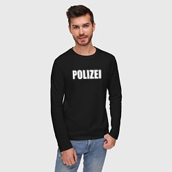 Лонгслив хлопковый мужской POLIZEI Полиция Надпись Белая, цвет: черный — фото 2