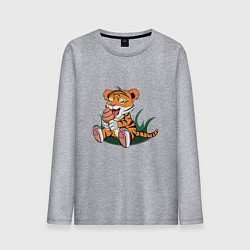 Лонгслив хлопковый мужской Тигр ест, цвет: меланж