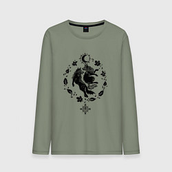 Лонгслив хлопковый мужской Волки из легенд, цвет: авокадо
