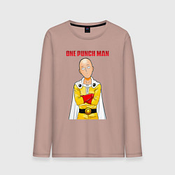 Лонгслив хлопковый мужской Сайтама безразличие One Punch-Man, цвет: пыльно-розовый