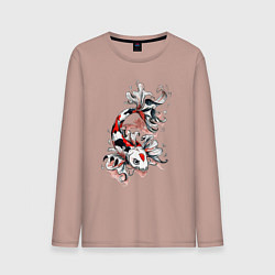 Лонгслив хлопковый мужской Японский карпик, цвет: пыльно-розовый