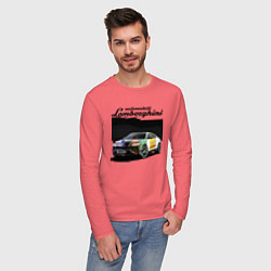 Лонгслив хлопковый мужской Lamborghini Urus - это очень круто!, цвет: коралловый — фото 2