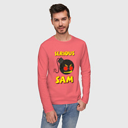 Лонгслив хлопковый мужской Serious Sam Bomb Logo, цвет: коралловый — фото 2