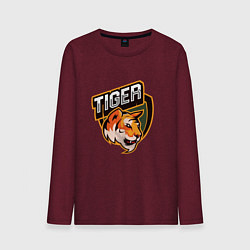 Лонгслив хлопковый мужской Тигр Tiger логотип, цвет: меланж-бордовый