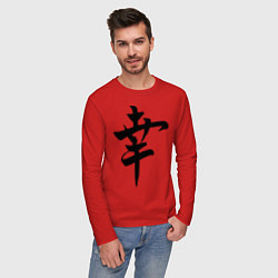 Лонгслив хлопковый мужской Японский иероглиф Счастье, цвет: красный — фото 2