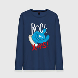 Лонгслив хлопковый мужской Blue mittens Rock this xmas, цвет: тёмно-синий