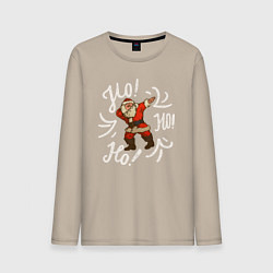 Лонгслив хлопковый мужской Santa Ho Ho Ho, цвет: миндальный