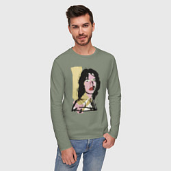 Лонгслив хлопковый мужской Andy Warhol - Mick Jagger pop art, цвет: авокадо — фото 2