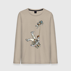 Лонгслив хлопковый мужской Космическое выгуливание пса, цвет: миндальный