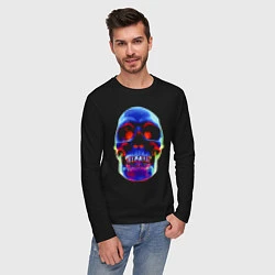 Лонгслив хлопковый мужской Cool neon skull, цвет: черный — фото 2