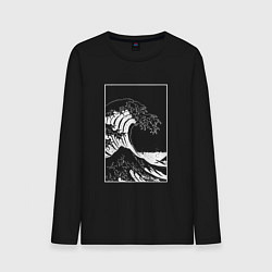 Лонгслив хлопковый мужской Japan waves Японская волна, цвет: черный
