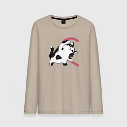 Лонгслив хлопковый мужской Кот половина сердца, цвет: миндальный