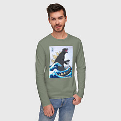 Лонгслив хлопковый мужской Godzilla in The Waves Eastern, цвет: авокадо — фото 2