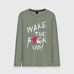 Лонгслив хлопковый мужской WAKE THE F*CK UP! CYBERPUNK КИБЕРПАНК, цвет: авокадо