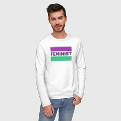 Лонгслив хлопковый мужской Феминист, цвет: белый — фото 2