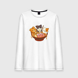 Лонгслив хлопковый мужской Kawaii Cat Ramen, цвет: белый
