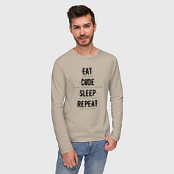 Лонгслив хлопковый мужской EAT CODE SLEEP REPEAT, цвет: миндальный — фото 2