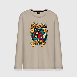 Лонгслив хлопковый мужской Скелетон в шлеме, цвет: миндальный