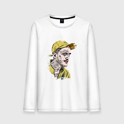 Лонгслив хлопковый мужской Lil Peep в кепке Лил Пип, цвет: белый