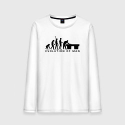 Лонгслив хлопковый мужской Эволюция человека бильярдист, цвет: белый