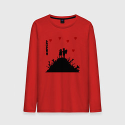 Лонгслив хлопковый мужской Banksy Бэнкси мальчик и девочка на горе оружия, цвет: красный