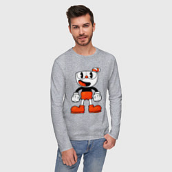 Лонгслив хлопковый мужской Cuphead красная чашечка, цвет: меланж — фото 2