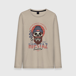Лонгслив хлопковый мужской Череп хипстер бородатый, цвет: миндальный