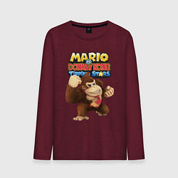 Лонгслив хлопковый мужской Mario Donkey Kong Nintendo Gorilla, цвет: меланж-бордовый