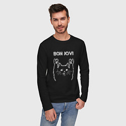 Лонгслив хлопковый мужской Bon Jovi Рок кот, цвет: черный — фото 2
