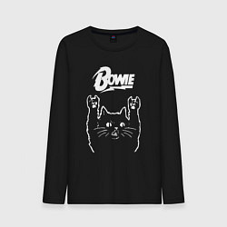 Лонгслив хлопковый мужской Bowie Рок кот, цвет: черный