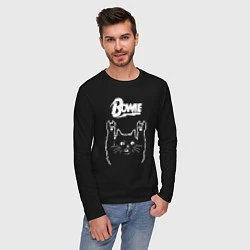 Лонгслив хлопковый мужской Bowie Рок кот, цвет: черный — фото 2