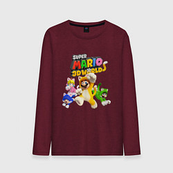 Лонгслив хлопковый мужской Super Mario 3D World Nintendo Team of heroes, цвет: меланж-бордовый
