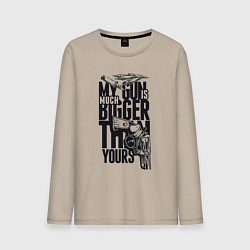 Лонгслив хлопковый мужской Фраза про пистолет, цвет: миндальный