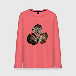 Лонгслив хлопковый мужской Owl puzzle, цвет: коралловый