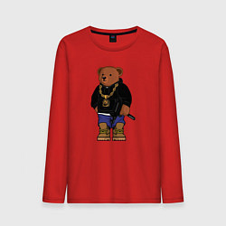 Лонгслив хлопковый мужской Gangsta bear Крутой мишка, цвет: красный