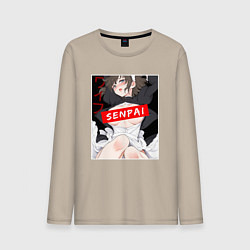 Лонгслив хлопковый мужской Девушка и надпись Senpai Ahegao, цвет: миндальный