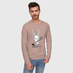 Лонгслив хлопковый мужской Милый зайчик с дубинкой, цвет: пыльно-розовый — фото 2
