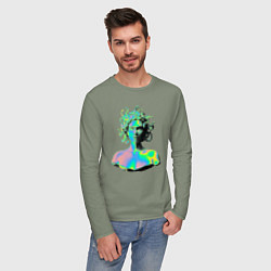 Лонгслив хлопковый мужской Gorgon Medusa Vaporwave Neon, цвет: авокадо — фото 2