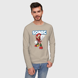 Лонгслив хлопковый мужской Knuckles Echidna Sonic Video game Ехидна Наклз Вид, цвет: миндальный — фото 2