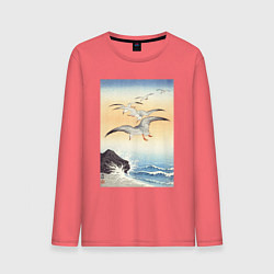 Лонгслив хлопковый мужской Five Seagulls Above Turbulent Sea, цвет: коралловый